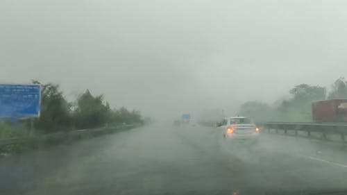 Heavy Rain and Fog on Highway