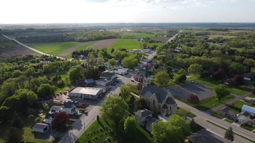 Drone Shot of a Village with a Church