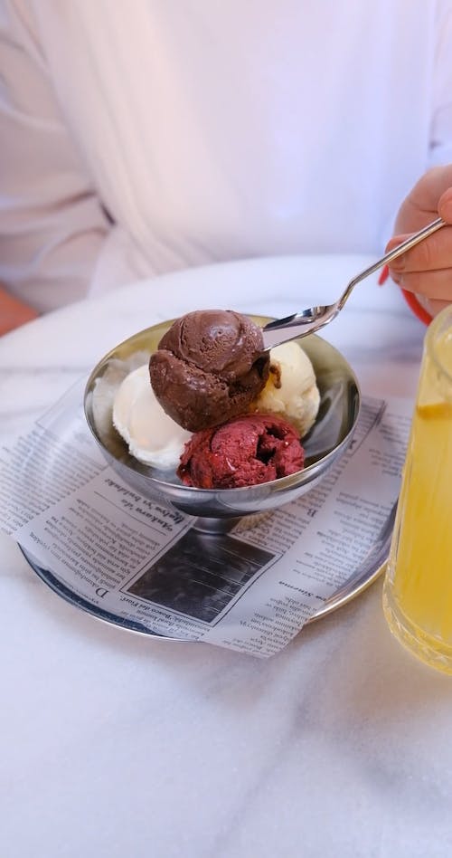 Close-up of a Person Eating Ice Cream