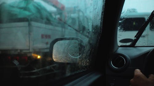 Raindrops on Window while Driving in Rain