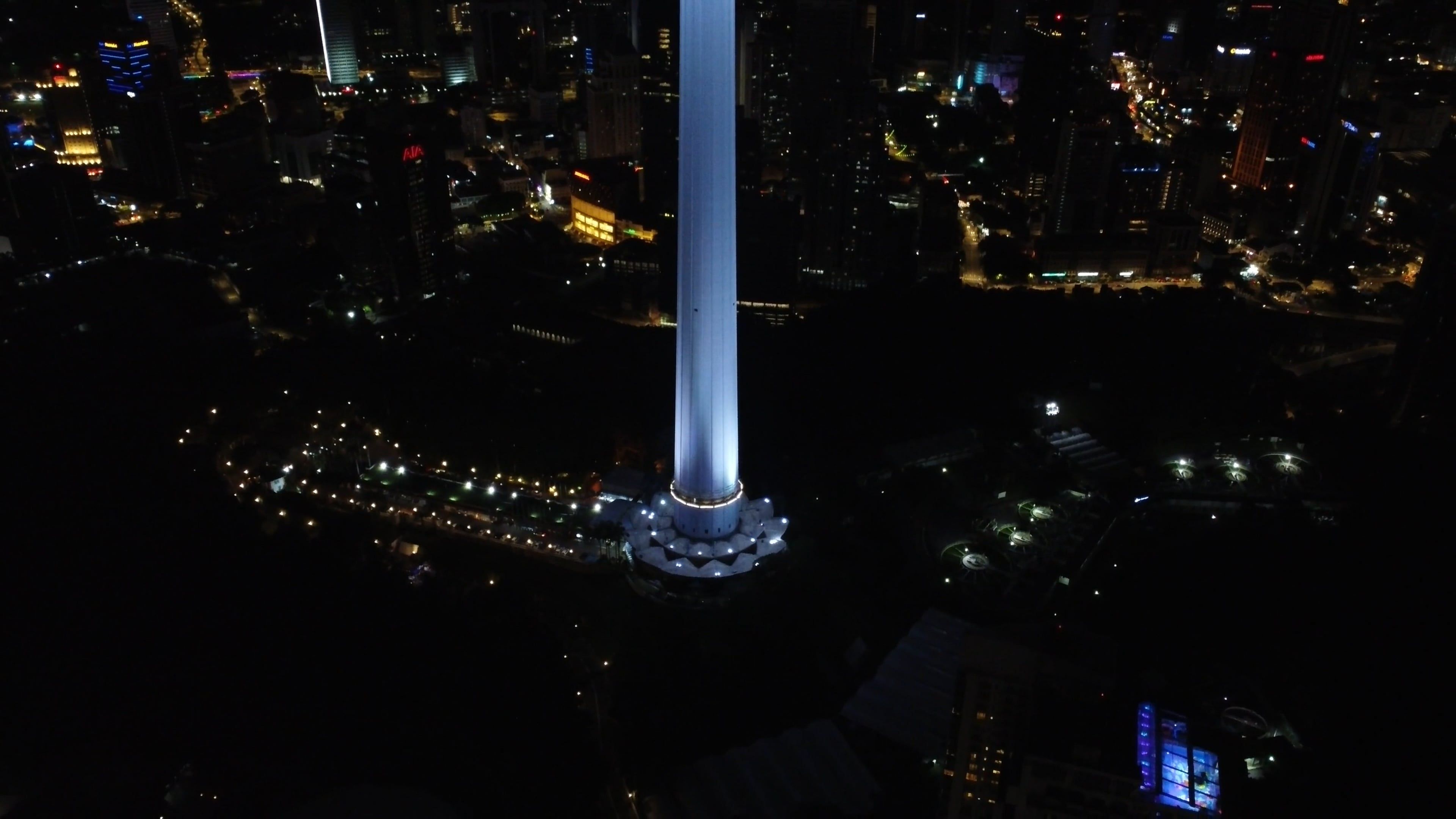 Drone Footage of a Tower in a City at Night Free Stock Video Footage ...
