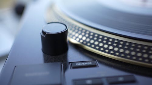 Close-up of a Vinyl Record Spinning on a Turntable