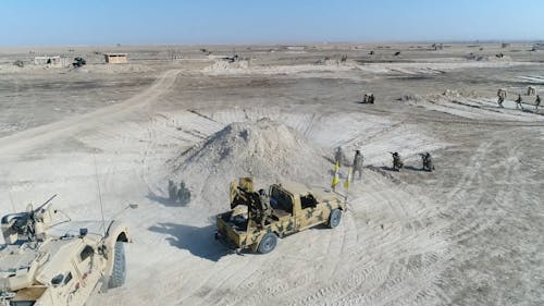 Aerial Shot of Military Exercises at a Training Ground in a Desert