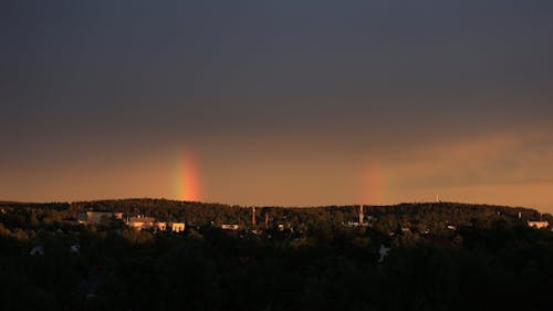 Time Lapse of Sky at Sunset with a Rainbow