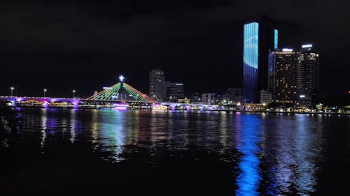 Time Lapse of a City across Water at Night