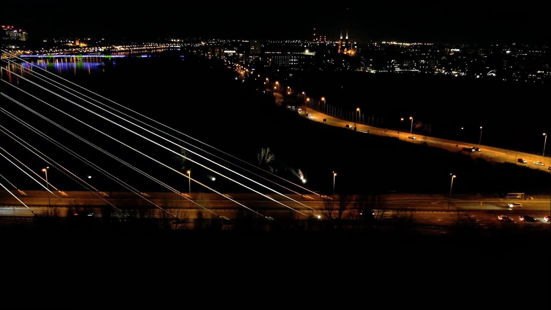 Hyperlapse of Traffic on a Bridge at Night, Warsaw, Masovian ...