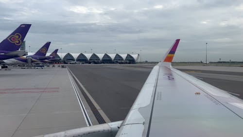 View from Airplane Moving on a Airport Runway