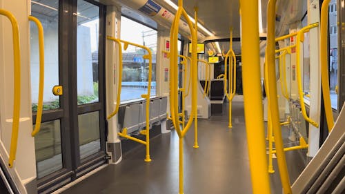 View Inside of an Empty Moving Tram