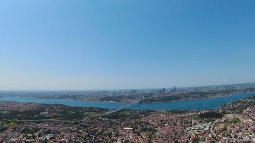 Drone View of Istanbul City and the Bosphorus Strait, Turkey