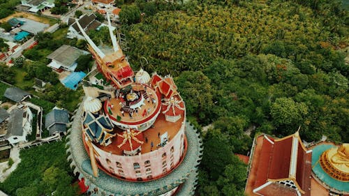 Drone Footage of the Wat Samphran Temple in Thailand