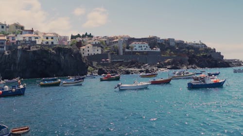 Boats Anchored near the Coast of Madeira Island, Portugal 