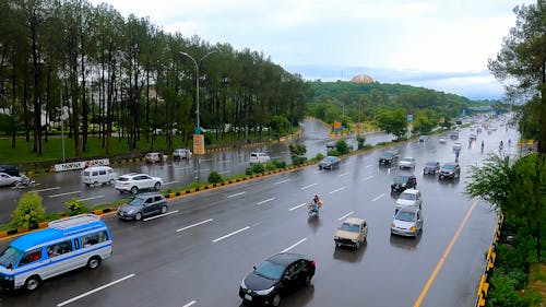 Heavy Traffic on a Rainy Day in Islamabad, Pakistan