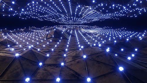 3D Render of Blue Lights on Triangles