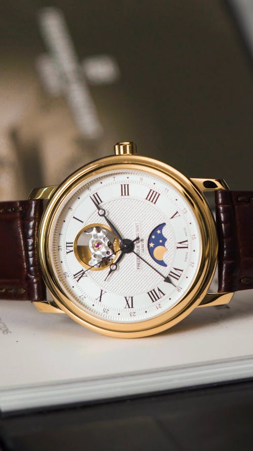 Close-up View of Golden Wristwatch