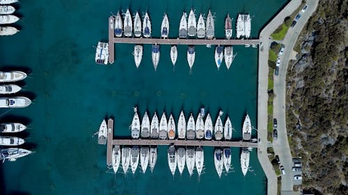 Top View of Docked Sailboats and Yachts 