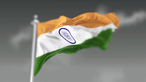 Waving Indian  flag against black and white background