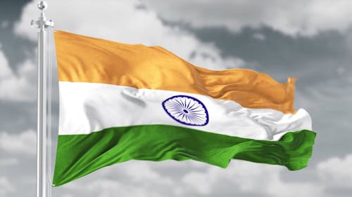 Flag  of India flying against black and white background
