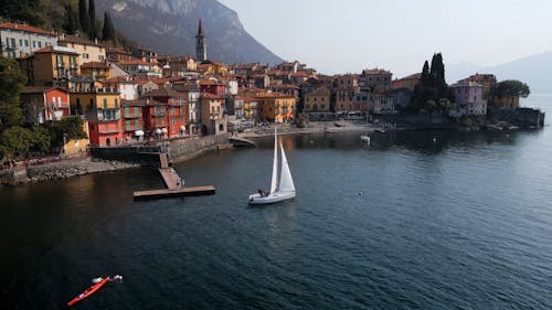 A Boat Sailing on Lake Como in Varenna, Italy 
