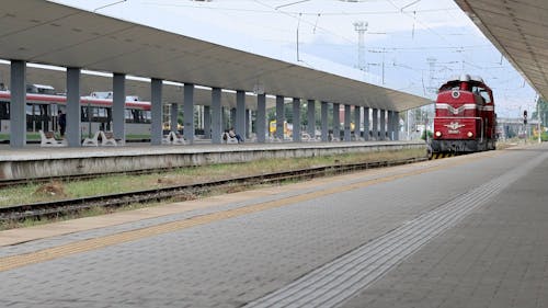 A Locomotive Arriving at the Central Railway Station in Sofia, Bulgaria