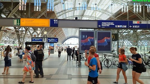 People Walking at the Leipzig Central Station in Germany