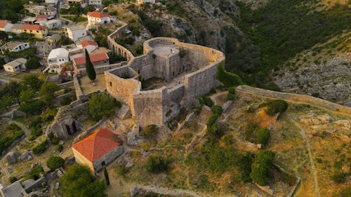 Drone View of a Medieval Fortress in the Old Town of Bar, Montenegro