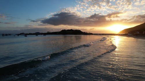 Drone Video of a Sunrise at the Beach in Florianópolis, Brazil