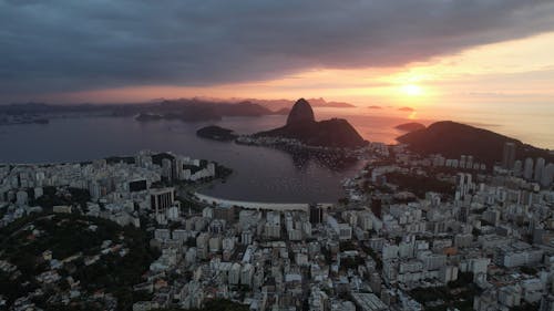 Drone View of Rio de Janeiro City at Sunrise 