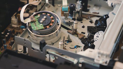 Close up View of a Videocassette inside a VCR