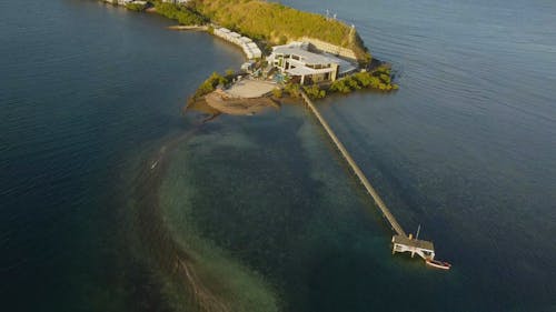 Hotel on Island in Birds Eye View