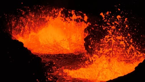 Close up View of Splashing Lava during a Volcano Eruption 
