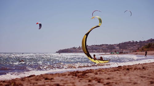 Kitesurfers at Calahonda Beach in Málaga, Spain 