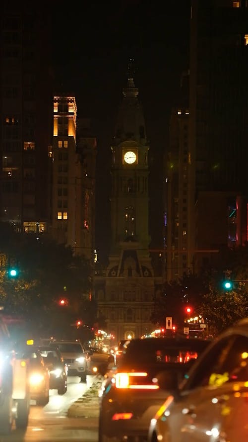 Cars on City Street at Night