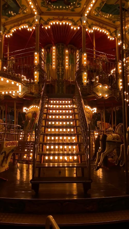 Illuminated Carousel in Theme Park