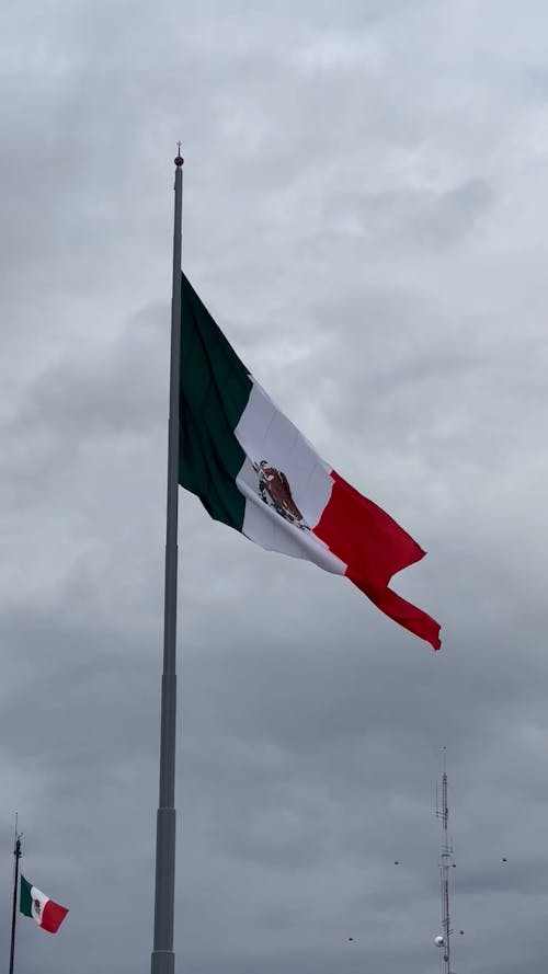 Mexican Flag Waving on Wind