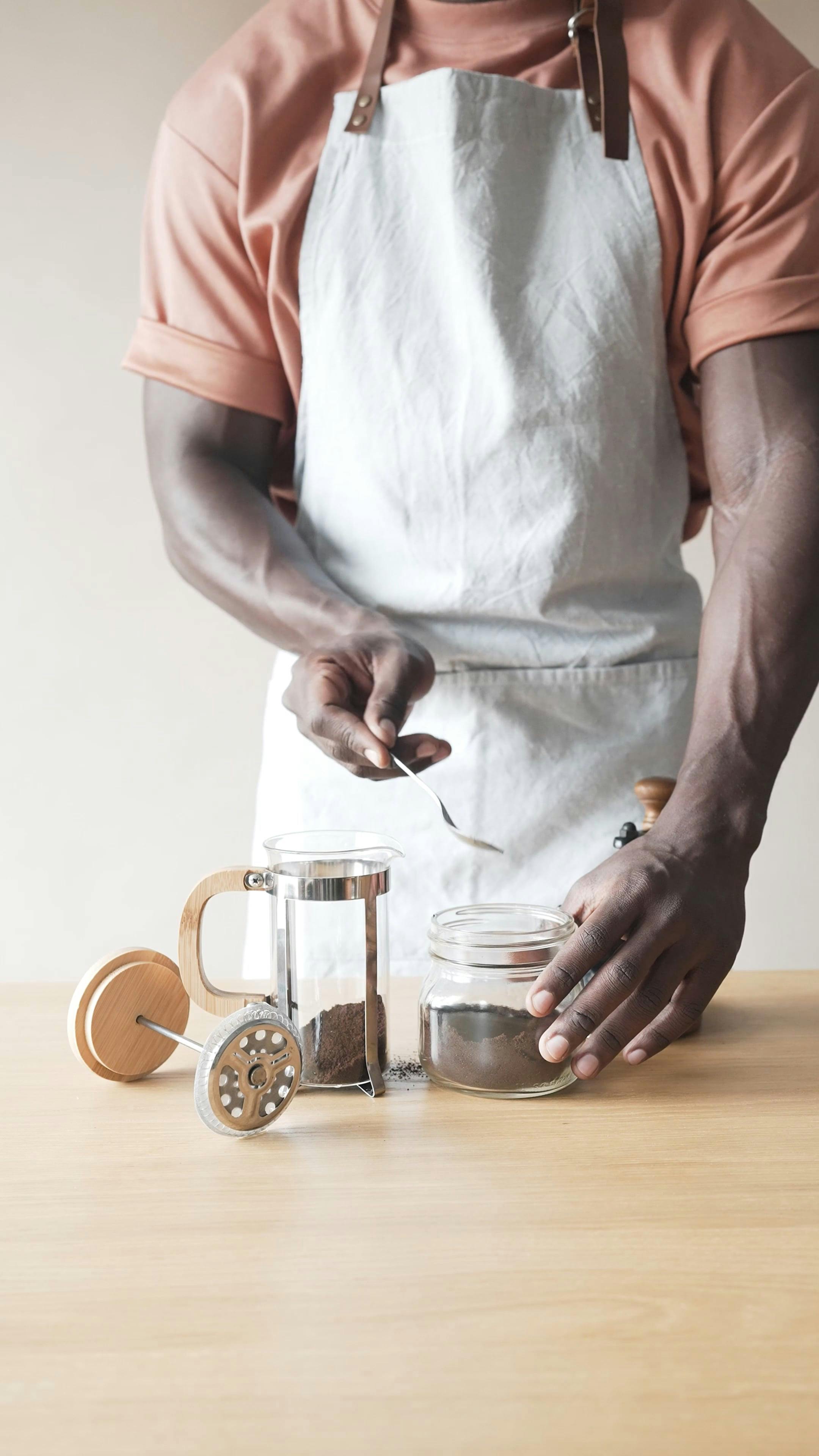 Man Scooping Ground Coffee Free Stock Video Footage, RoyaltyFree 4K