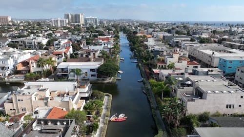 Aerial View of a Water Canal in the Venice District, Los Angeles