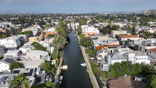 Drone View of the Historic Venice District in Los Angeles, California 