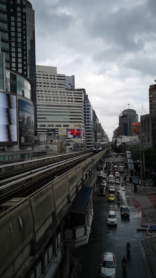 Train on Tracks over City Street