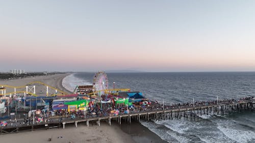 Drone Video of the Pacific Park on Santa Monica Pier