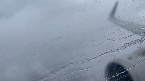 Raindrops on a Airplane Window during a Flight
