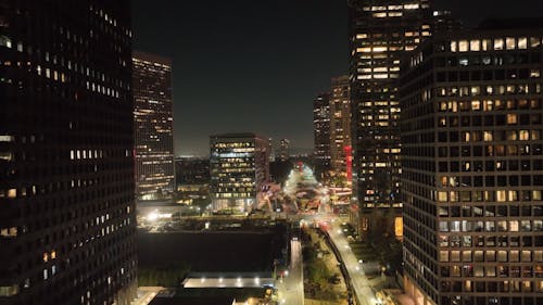 Aerial Footage of Century City Buildings at Night