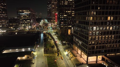 Drone Footage of Century City Buildings at Night