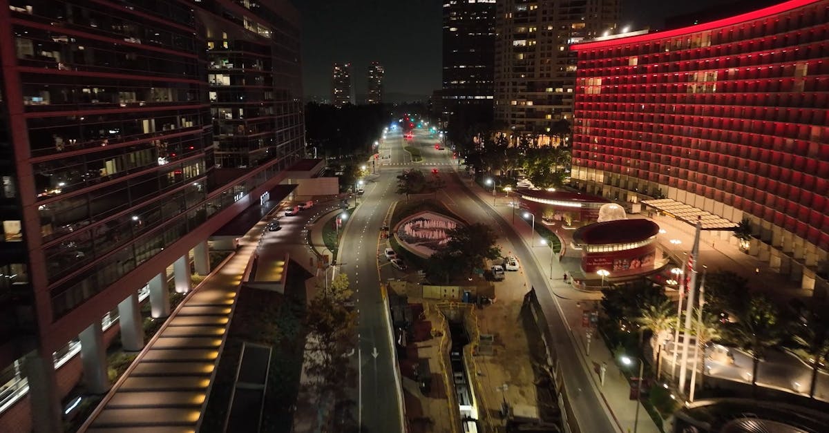 Drone Footage of Avenue of the Stars in Century City at Night Free