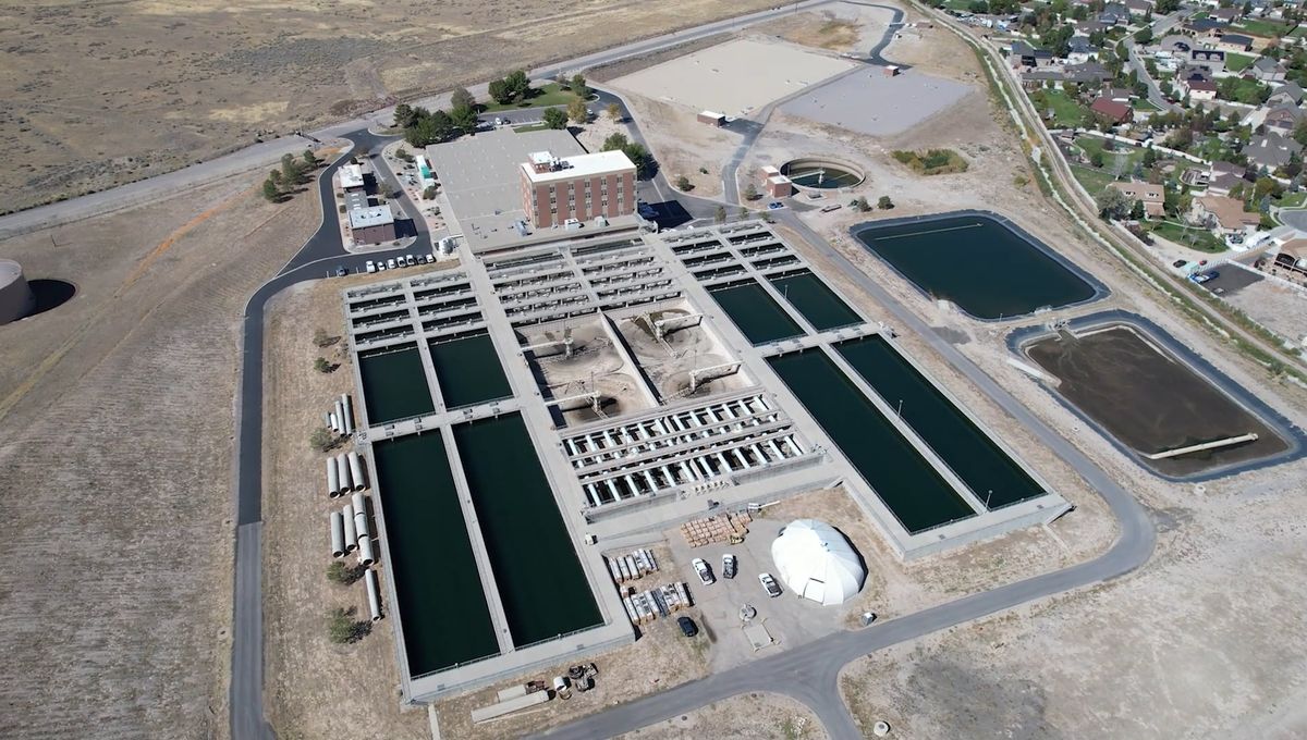 An aerial view of a water treatment plant and river Free Stock Video ...