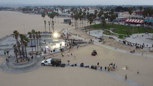 Drone View of Venice Beach Skatepark in Los Angeles, California