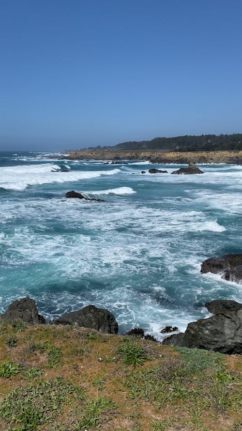 Sea Waves on a Rocky Coast Beach