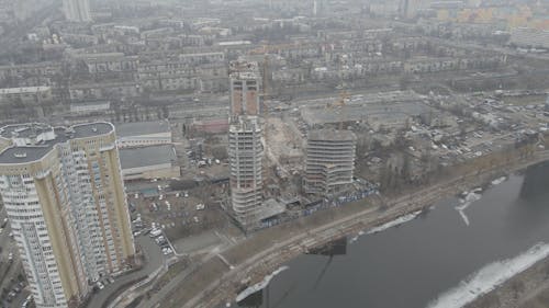 Aerial View of a Construction Riverside