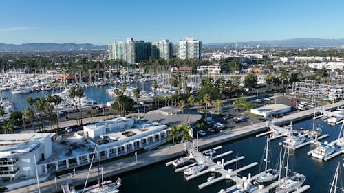 Drone View Watercrafts at Marina del Rey in Los Angeles, California