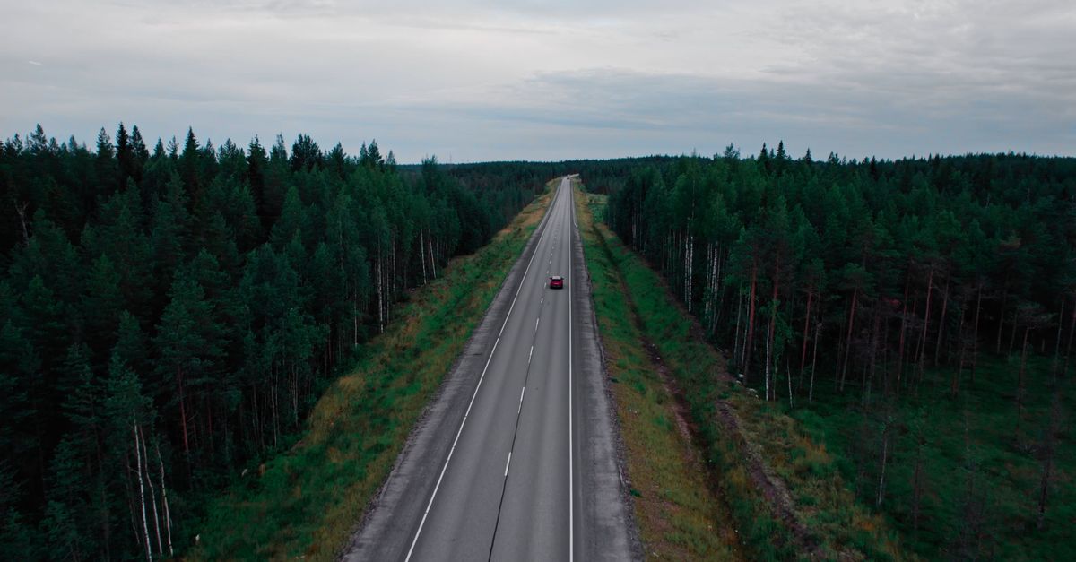 Highway Video Drone Footage of Red Car on Highway Free Stock Video Footage, Royalty ...