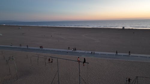 Drone Footage of Muscle Beach at Sunset, Santa Monica - California 
